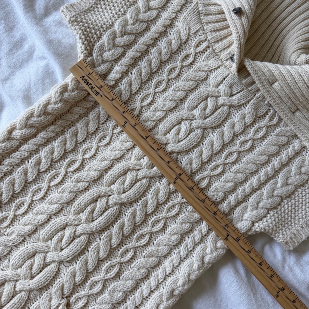 Ralph Lauren Cream Cable Knit Sweater Dress Short Sleeve Button Collar XL 16 - Picture 7 of 9